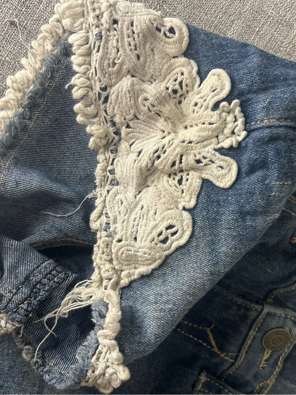 Vigoss Blue Denim Shorts with White Crochet Hem